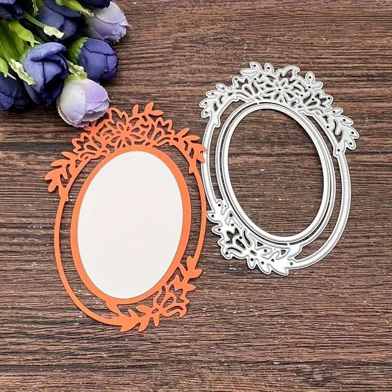 Lapoo Flowers Metal Cutting Die for Scrapbooking - Durable, Cut Stencils for DIY Scrapbook Photo Album Decorative Paper Card, Card Making Supplies, Embossing (Oval Flower Frame 4 x 2.8 in) - Image 1